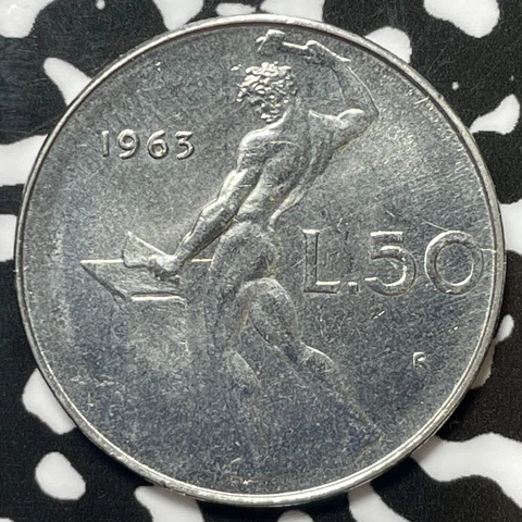 1963 Italy 50 Lire Lot#M5126 High Grade! Beautiful! Cover