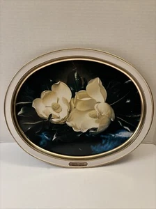 Sunshine American Masters Platter Martin J Heade Magnolia Flower Gold Trim 14x12 - Picture 1 of 14