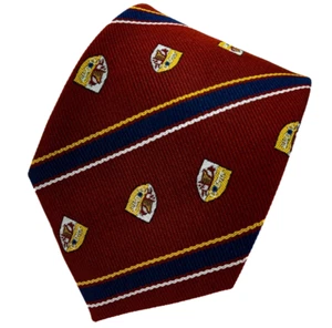 Deep Maroon Stripe & Crest Short/Teen Skinny Necktie Polyester 54 in. x 2.75 in. - Picture 1 of 5