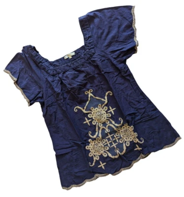 Blusa floral Matty M feminina top azul XS algodão gola quadrada manga esvoaçante - Imagem 1 de 4