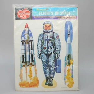 Vintage Dennison Teaching Aids Flights in Space 13 Cutouts Prints NASA Die-cut - Picture 1 of 11
