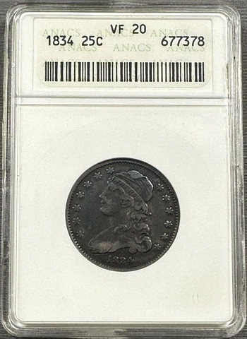 1834 Capped Bust Quarter 25c - ANACS VF20 - Old Holder Cover