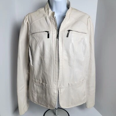 Chaqueta Joujou Fau Cuero Moto Blanca Mujer Grande Excelente Estado Foto 1 de 4