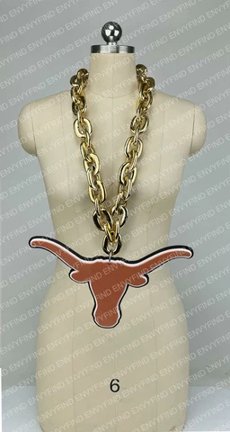 New TEXAS LONGHORNS GOLD Jumbo Black Big Fan Chain Necklace Foam USA Cover