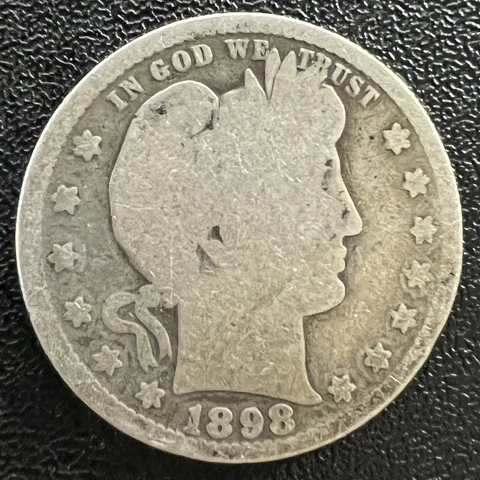 Collectible 1898 Barber Coin - Circulated Silver Quarter Cover