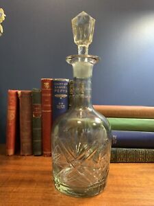 Antique Hand Blown Lead Crystal Cut Glass Silvered Decanter Beautiful Colour