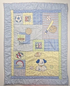 Kidsline Baseball Puppy Dog Baby Blanket Quilt Comforter Blue Sports Basketball - Picture 1 of 11