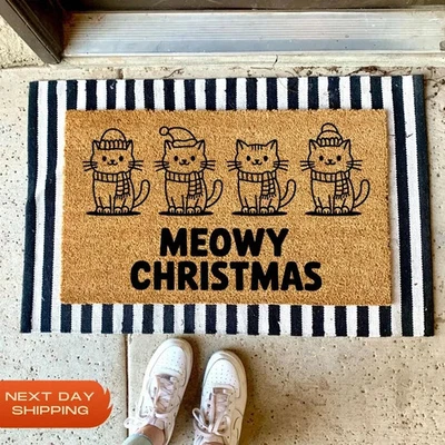 Felpudo de Navidad Meowy, lindo felpudo de Navidad para gatos, hogar de vacaciones y regalo para amantes de los gatos Foto 1 de 4