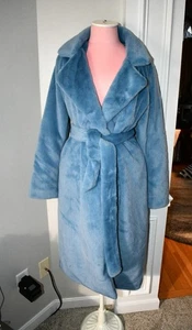 GB JUNIOR Long Belted Faux Fur Jacket in Dusty Blue Size: SMALL #GB3064PYT NWT - Picture 1 of 3