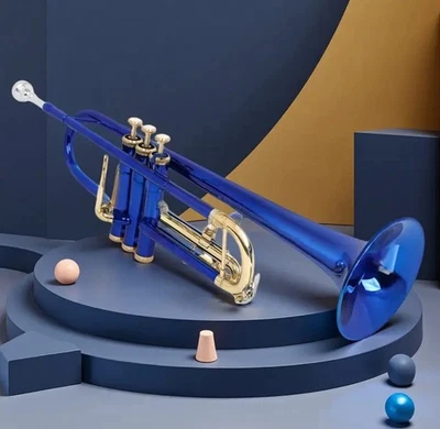 Trompete, Messing Blau, Poliert, Präzisionsventile, Mit Koffer, Geschenk - Bild 1 von 4