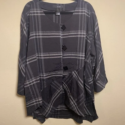 Top túnica Ali Miles para mujer 2X botones a cuadros delantero asimétrico artístico Lagenlook Foto 1 de 4