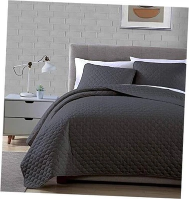  Thea 3-Piece Geometric Quatrefoil Pattern Oversized Bedspread Quilt King Gray - Image 1 of 4