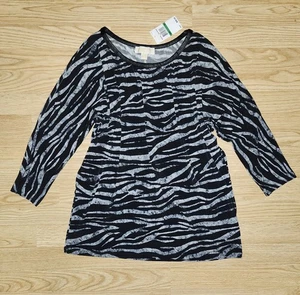 Michael Kors Cold Shoulder Top Fledermausbluse Zebramuster Kunstlederbesatz L - Bild 1 von 11
