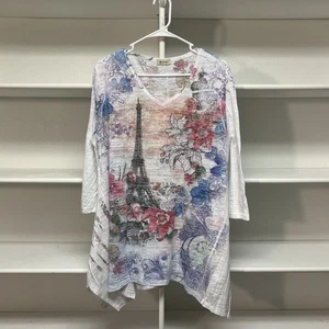 Kaktus Eiffelturm Strass Blumen Grafik Tunika Top Gr. 1X Travelers Dream - Bild 1 von 9