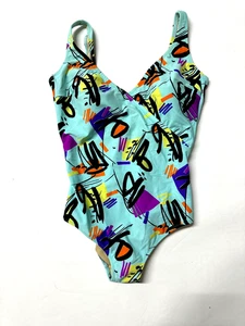 Vintage Gottex Swimsuit Womens Sz XL One Piece 80s 90s Retro Graffiti Abstract - Picture 1 of 5