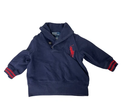 Polo por Ralph Lauren Pullover Suéter Niños Pequeños Talla 12M Azul Rojo Bordado Foto 1 de 4