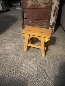 Vintage Handmade Yellow=Orange Wooden Stool - Picture 1 of 3