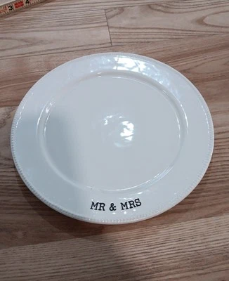 Mud Pie MR & MRS White Plate Signature Bumpy Edges 8 Inches Round  - Image 1 of 4