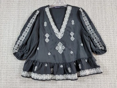 M&S Mark And Spencer Womens Satin Embroidered V-Neck Blouse Sz 8 US 12 UK - Image 1 of 4
