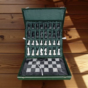 15" Marble Chess Set, handmade chess Board, pieces, Black & White, Gift for him - Picture 1 of 18