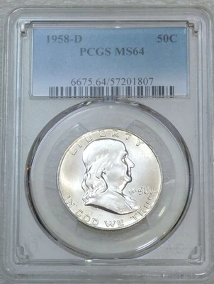 1958-D Franklin Half Dollar PCGS MS64 98% FBL Frosty & Bright Luster #K376E - Image 1 of 3