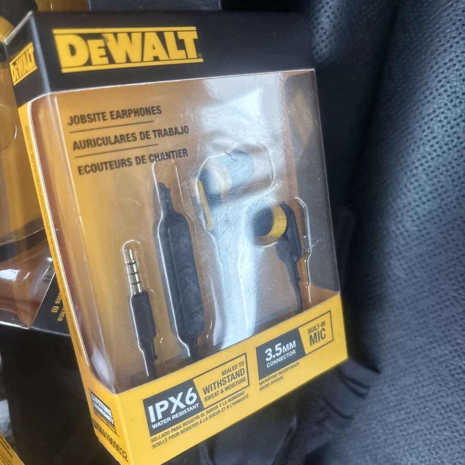 DEWALT JOBSITE EARPHONES w/ Microphone & Shirt Clip (DXMA1909032) New SEALED! - Image 1 of 4