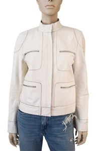 Vintage Y2K MAX STUDIO sz S White Leather Moto Goddess Jacket - Picture 1 of 5