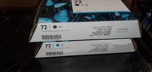 HP 72 130ML NEW SEALED EXPIRED GRAY & CYAN INK CARTRUDGES C9374A & C9371A - Picture 1 of 7