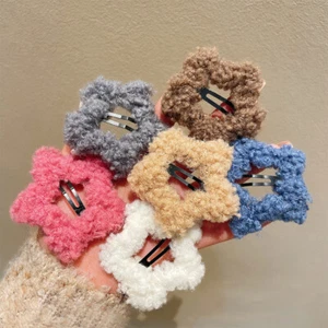 Candy Color Star Hairy Barrette Furry Fluffy Star BB Clip Hairpin Girl Hairclip^ - Picture 1 of 26