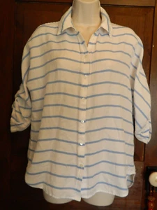 Camisa Chicos Abotonada Rayas Azul Abertura 3/4 Manga Atada Top Mezcla Algodón - Imagen 1 de 6