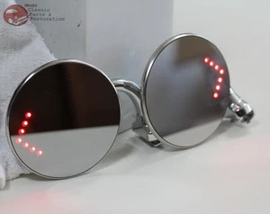 Hot Rat Rod Custom Truck 4" Exterior Peep Mirrors LED Turn Signal Curved Arms - Picture 1 of 10