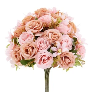 4 Bundles Artificial Flowers for Decoration Fake Silk Roses Flower Bride Bouq... - Picture 1 of 7