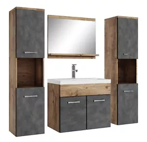 Badezimmer Badmöbel-Set Montreal XL 60cm Waschbecken Kastanien Eiche mit Dunkle - Bild 1 von 6