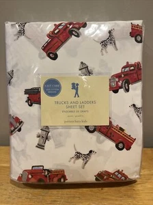 POTTERY BARN KIDS Trucks And Ladders Firetruck Dalmatian Dog QUEEN sheet set NEW - Picture 1 of 5