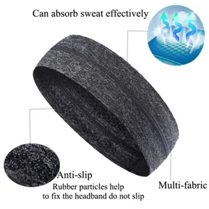 Men Women Moisture Wicking Wide Non-Slip Sports Headbands Sweatband Gym Workout - Picture 1 of 20