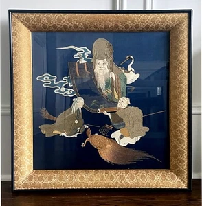 Framed Antique Japanese Embroidery Fukusa Panel - Picture 1 of 12