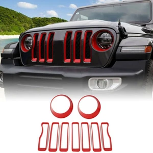 Inserto de rejilla de malla roja + embellecedor de cubiertas de faros para Jeep Wrangler JL Sport - Imagen 1 de 8