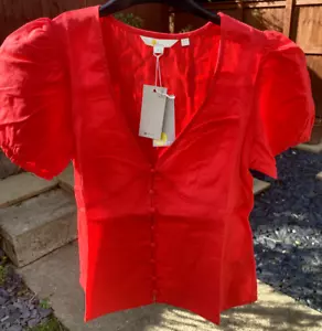 BODEN Fitted V-neck 100% linen Top size 8 red colour T1160 b80a---___ - Picture 1 of 5