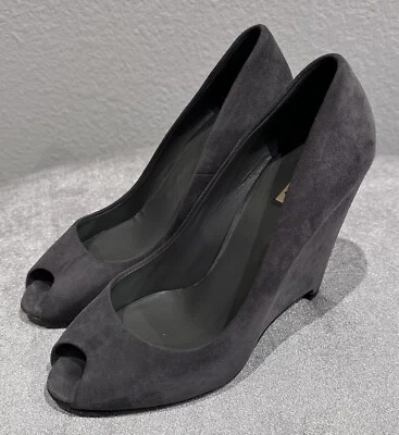 ⭐️ MIU MIU Gray Suede Peep Toe Wedge Shoes Size 36.5 - Image 1 of 4