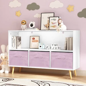 Kids Bookcase w/ Collapsible Fabric Drawers, Book Display, Toy Storage Cabinet - Picture 1 of 20