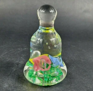 Joe St. Clair Art Glass Bell Shaped Paperweight Flowers Pink Yellow Blue - Picture 1 of 12