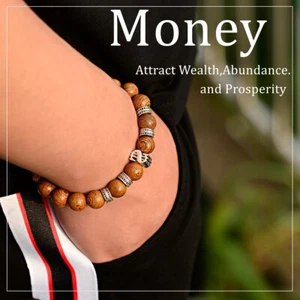 Natural Wood 10mm Money Beaded Bracelets Helps To Achieve Success Lucky Jewelry - Picture 1 of 9