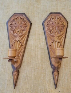 2 apliques de pared de velas tallados a mano candelabro escandinavo Finlandia - Imagen 1 de 8