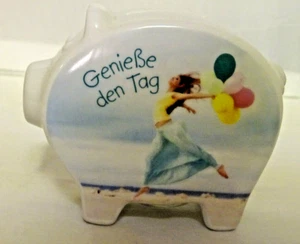 Spardose Schwein Für Dich mit Spruch " Genieße den Tag" Geschenk Porzellan - Bild 1 von 5