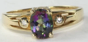 ANELLO NUOVO ORO 10K TOPAZIO MISTICO DIAMANTI MISURA 10 - Foto 1 di 4