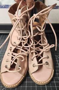 Free People Jeffrey Campbell pink leather lace up Minimalist caged block US 6 - Picture 1 of 15