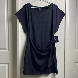 DKNY T-Shirt Dress Women’s Size XL Black Short Sleeve Dress With Tie NEW - Picture 1 of 5