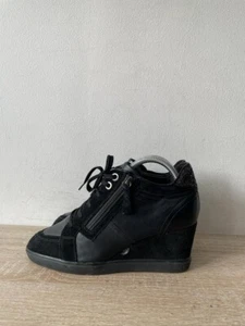 GEOX WOMEN'S BLACK SUEDE/LEATHER LACE/ZIP UP WEDGE ANKLE BOOTS UK SIZE 5 EU 38 - Picture 1 of 8