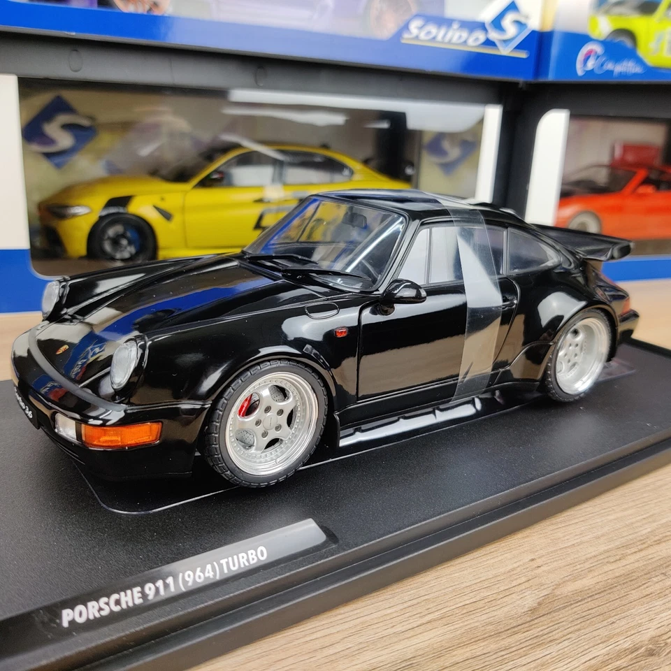 VOITURE SOLIDO PORSCHE 911 (964) TURBO BLACK 1990 1:18 NEUF NEW BOX  S1803404 - Photo 1/4