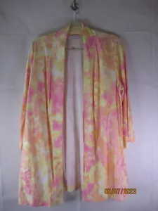 ¡Nuevo sin etiquetas Isaac Mizrahi en vivo! Cárdigan tejido de tinte rosa/amarillo impreso H7 - talla L - Imagen 1 de 2